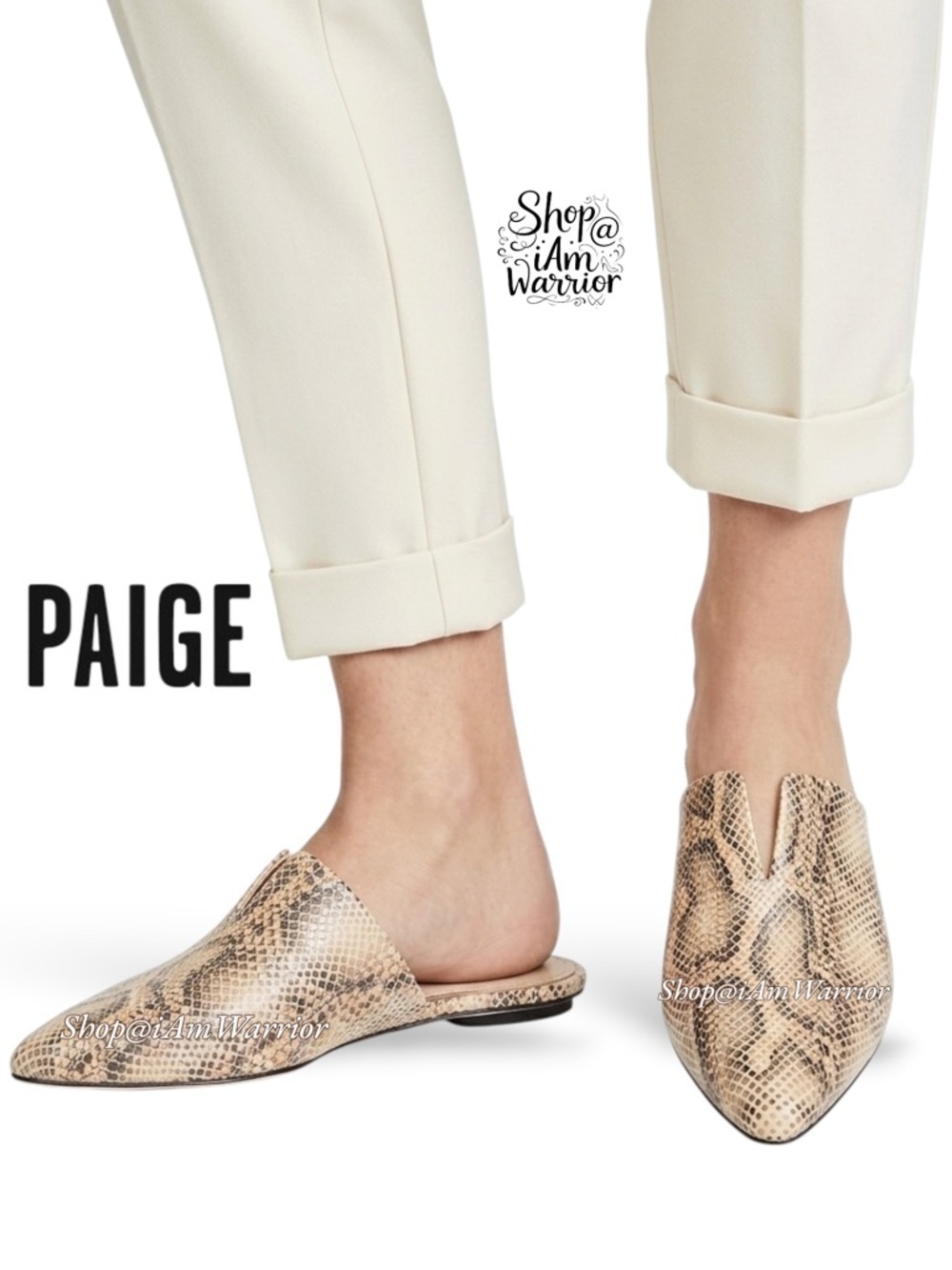 Paige NWOT leather snakeskin pointed toe mules *shop@iamwarrior